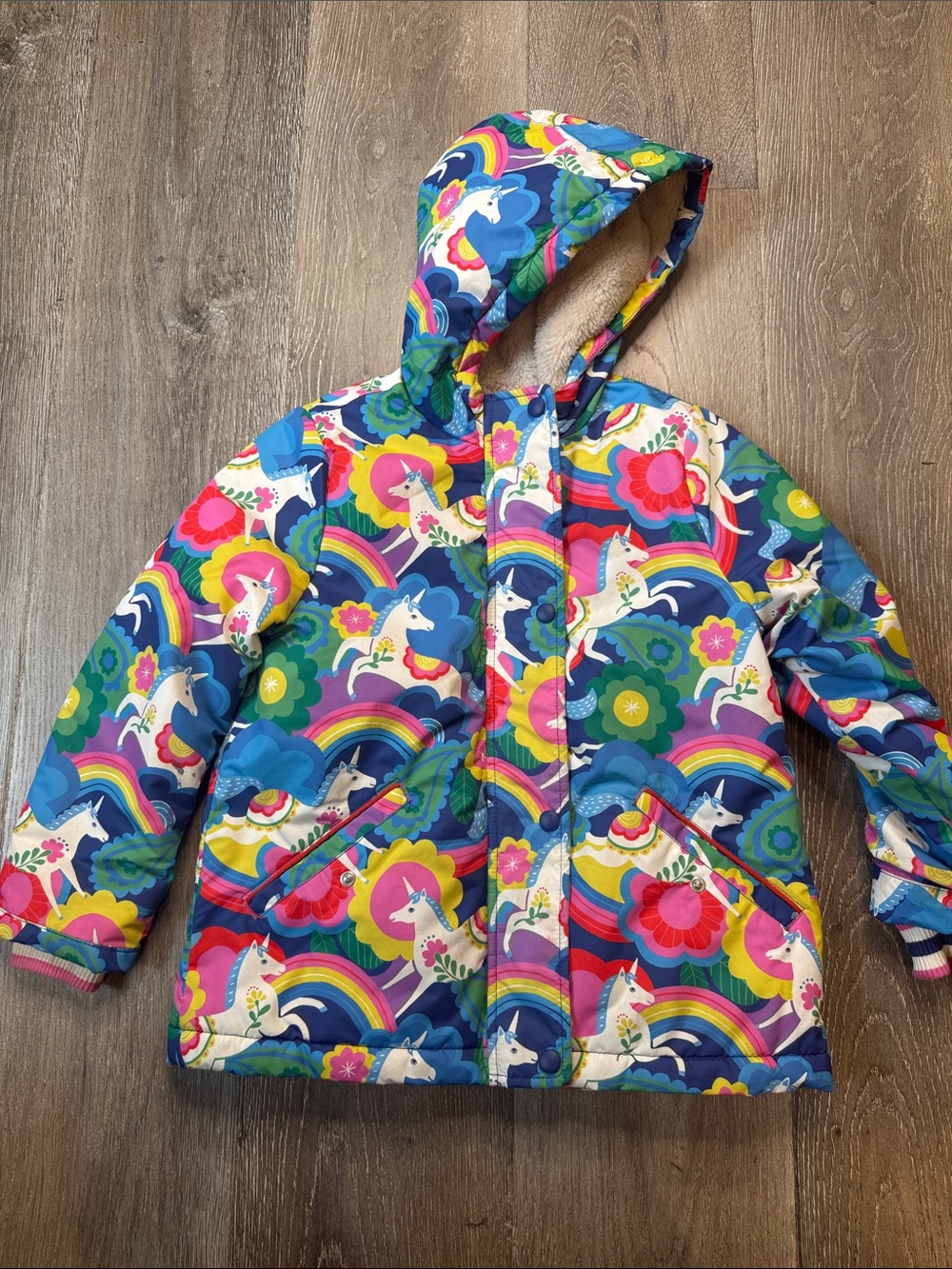 Mini Boden Multicolor Unicorn Hooded Puffer Jacket 0718